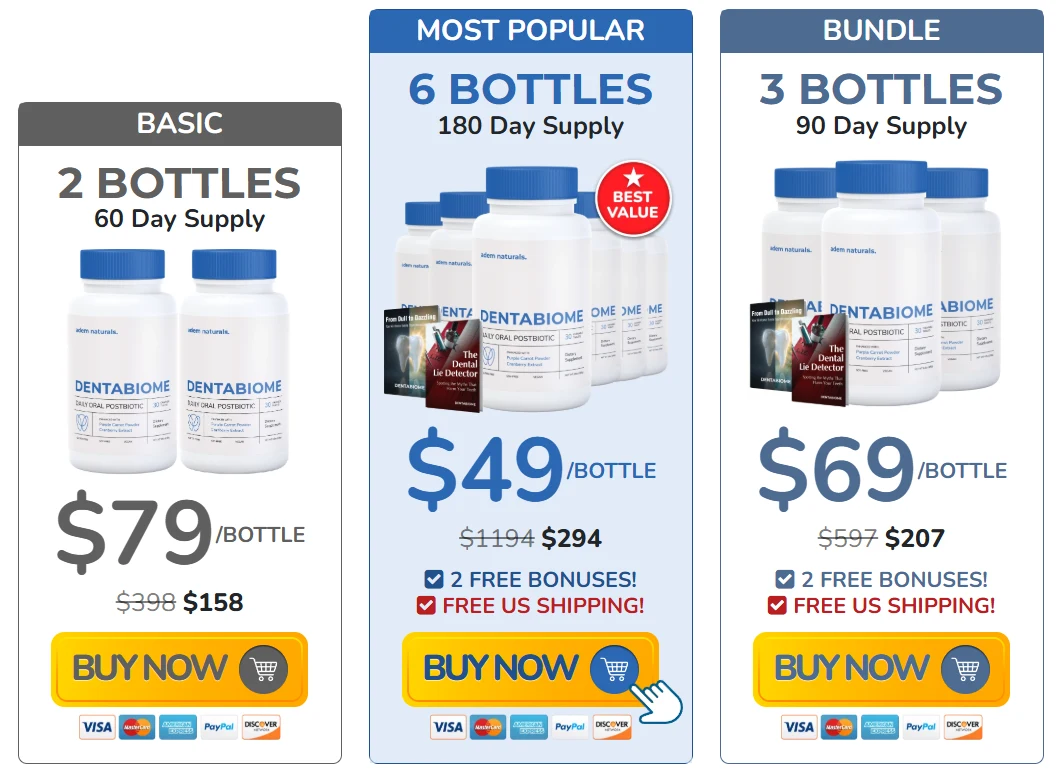 Denta Biome tablet order packages page